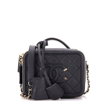 Chanel Filigree Vanity Case Quilted Caviar Small
