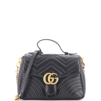 Gucci GG Marmont Top Handle Flap Bag Matelasse Leather Small