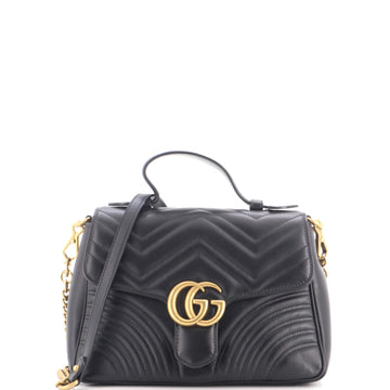 Gucci GG Marmont Top Handle Flap Bag Matelasse Leather Small