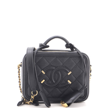 Chanel Filigree Vanity Case Quilted Caviar Small