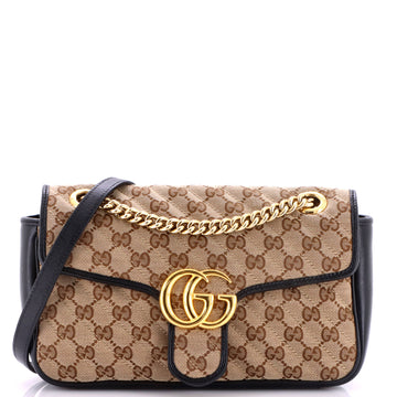 Gucci GG Marmont Flap Bag Diagonal Quilted GG Canvas with Leather Small