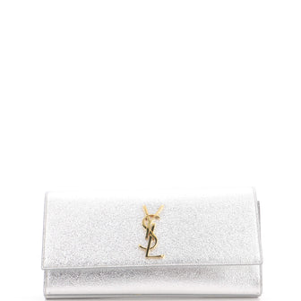 Saint Laurent Classic Monogram Clutch Metallic Calfskin Long