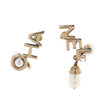 Chanel CHA-NEL CC Dangle Stud Earrings Metal with Faux Pearl
