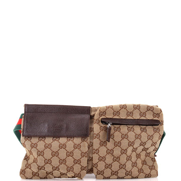 Gucci Vintage Double Belt Bag GG Canvas with Leather