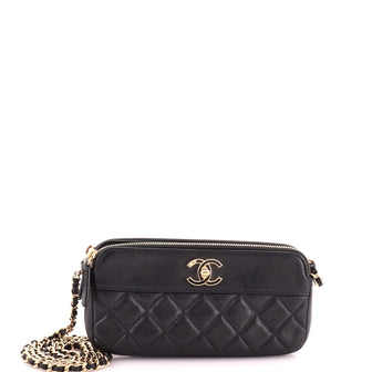 Chanel Mademoiselle Vintage Double Zip Clutch with Chain Quilted Sheepskin