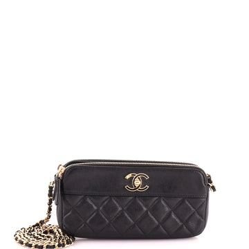 Chanel Mademoiselle Vintage Double Zip Clutch with Chain Quilted Sheepskin