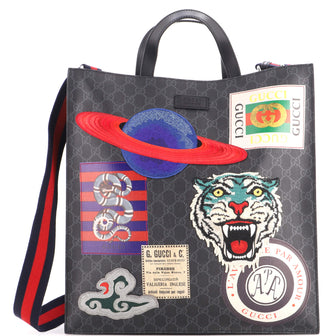 Gucci Courrier Convertible Soft Open Tote GG Coated Canvas with Applique North South