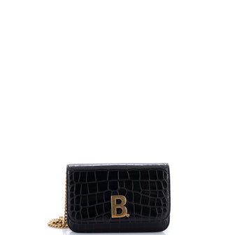 Balenciaga B Dot Wallet on Chain Crocodile Embossed Leather
