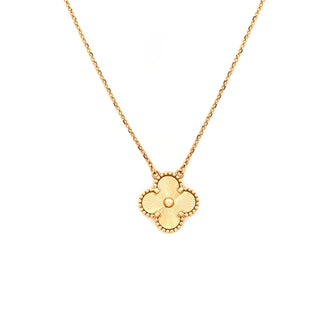 Van Cleef & Arpels Vintage Alhambra Pendant Necklace Guilloche 18K Yellow Gold