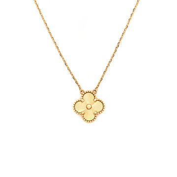 Van Cleef & Arpels Vintage Alhambra Pendant Necklace Guilloche 18K Yellow Gold