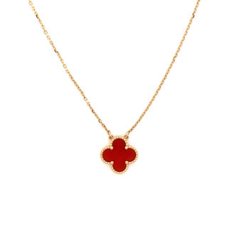 Van Cleef & Arpels Vintage Alhambra Pendant Necklace 18K Yellow Gold and Carnelian