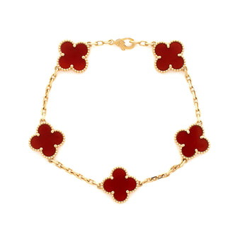 Van Cleef & Arpels Vintage Alhambra 5 Motifs Bracelet 18K Yellow Gold and Carnelian