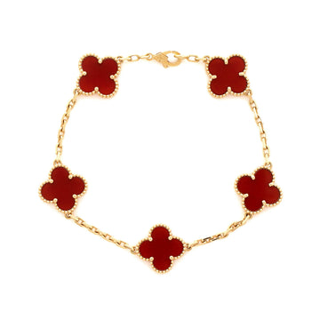 Van Cleef & Arpels Vintage Alhambra 5 Motifs Bracelet 18K Yellow Gold and Carnelian
