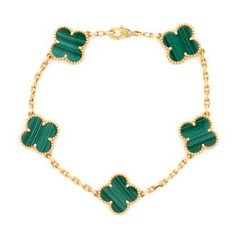 Van Cleef & Arpels Vintage Alhambra 5 Motifs Bracelet 18K Yellow Gold and Malachite