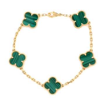Van Cleef & Arpels Vintage Alhambra 5 Motifs Bracelet 18K Yellow Gold and Malachite