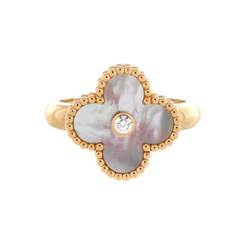 Van Cleef & Arpels Vintage Alhambra Ring 18K Yellow Gold with Mother of Pearl and Diamond