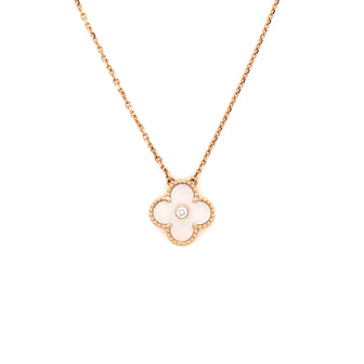 Van Cleef & Arpels Vintage Alhambra Pendant Necklace 18K Rose Gold and White Mother of Pearl with Diamond