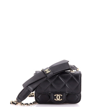 Chanel Bow Strap Card Holder on Chain Quilted Lambskin