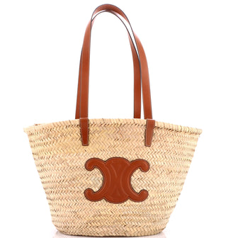 Celine Triomphe Basket Shoulder Bag Raffia with Leather Large