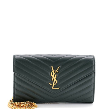 Saint Laurent Classic Monogram Wallet on Chain Matelasse Chevron Leather Medium