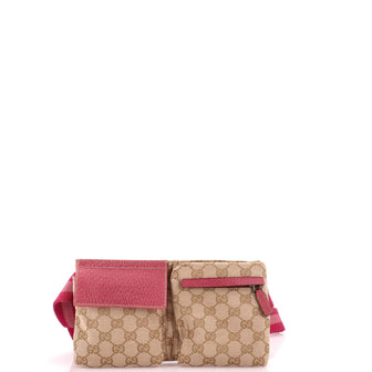 Gucci Vintage Double Belt Bag GG Canvas with Leather Small
