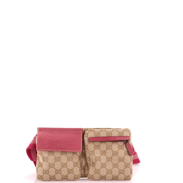Gucci Vintage Double Belt Bag GG Canvas with Leather Small