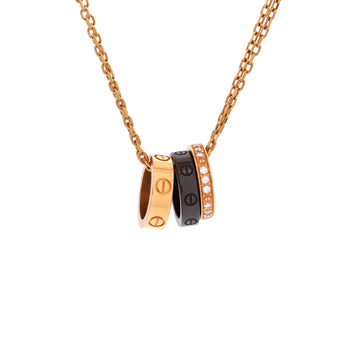 Cartier Love 3 Ring Pendant Necklace 18K Rose Gold and Ceramic with Diamonds