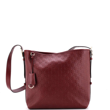 Gucci Emblem Hobo Shoulder Bag GG Embossed Leather Medium