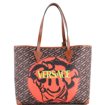 Versace Shopping Tote Printed La Greca Signature Coated Canvas Medium