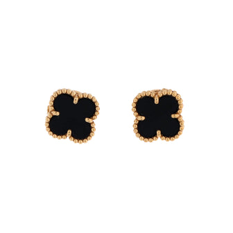 Van Cleef & Arpels Sweet Alhambra Stud Earrings 18K Yellow Gold and Onyx