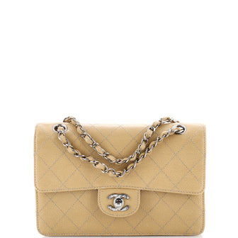 Chanel Vintage Classic Single Flap Bag Stitched Caviar Medium
