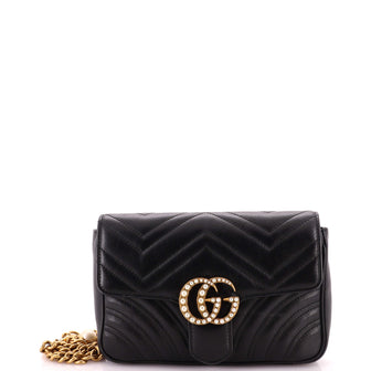 Gucci Pearly GG Marmont Flap Belt Bag Matelasse Leather