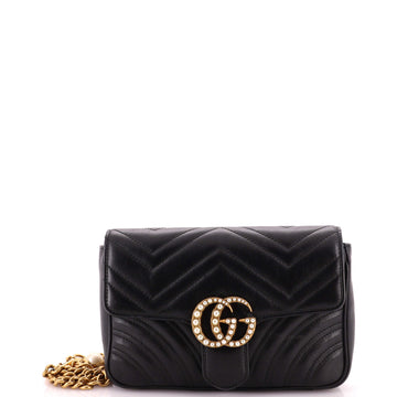 Gucci Pearly GG Marmont Flap Belt Bag Matelasse Leather