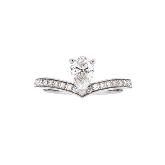 Chaumet Josephine Aigrette Solitaire Ring Platinum with Pear Cut Diamond G/VVS2 and Diamonds .56CT