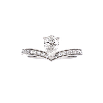 Chaumet Josephine Aigrette Solitaire Ring Platinum with Pear Cut Diamond G/VVS2 and Diamonds .56CT