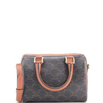 Celine Boston Bag Triomphe Coated Canvas Small