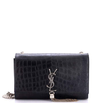 Saint Laurent Classic Monogram Tassel Crossbody Bag Crocodile Embossed Leather Medium