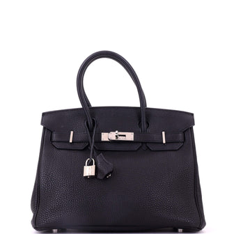 Hermes Birkin Handbag Black Togo with Palladium Hardware 30