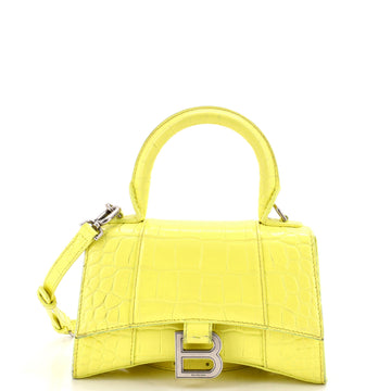 Balenciaga Hourglass Top Handle Bag Crocodile Embossed Leather XS