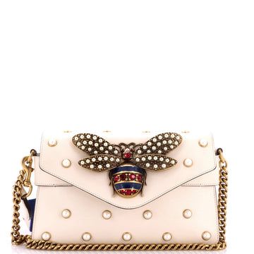 Gucci Broadway Pearly Bee Shoulder Bag Embellished Leather Mini