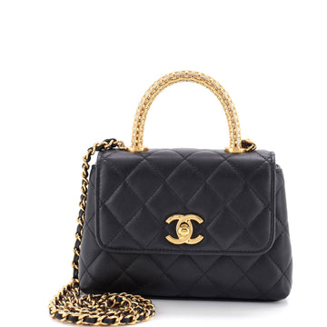Chanel Coco Top Handle Clutch with Chain Quilted Lambskin with Crystal Detail Mini