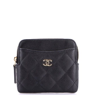 Chanel Square Zip Around Card Holder Wallet Quilted Caviar
