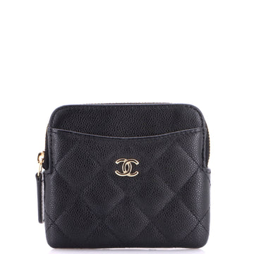 Chanel Square Zip Around Card Holder Wallet Quilted Caviar
