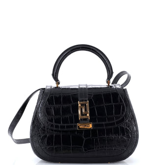 Versace Greca Goddess Top Handle Bag Crocodile Embossed Leather Medium