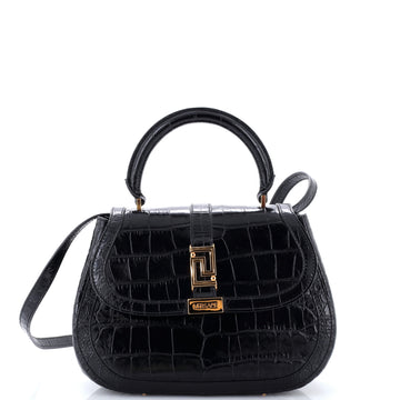 Versace Greca Goddess Top Handle Bag Crocodile Embossed Leather Medium