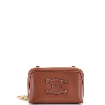 Celine Cuir Triomphe Zip Around Chain Clutch Leather