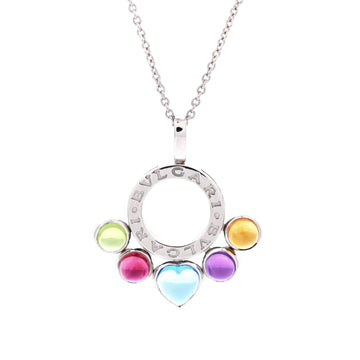 Bvlgari Allegra Round Pendant Necklace 18K White Gold with Multicolor Gemstones