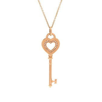 Tiffany & Co. Heart Key Pendant Necklace 18K Rose Gold with Diamonds Medium