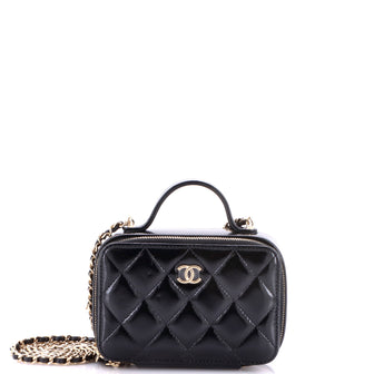 Chanel Double Zip CC Vanity Case Quilted Shiny Lambskin Mini