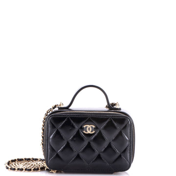 Chanel Double Zip CC Vanity Case Quilted Shiny Lambskin Mini